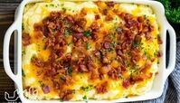 طرز تهیه پوره سیب زمینی با گوشت قلقلی و پنیر پیتزا لذیذ و ساده