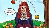 کاریکاتور نیوتن با موبایلش